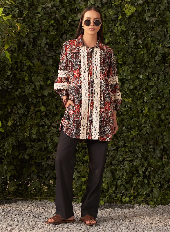 Comfortable Chic Lara Black Printed Rayon Shirt for Women