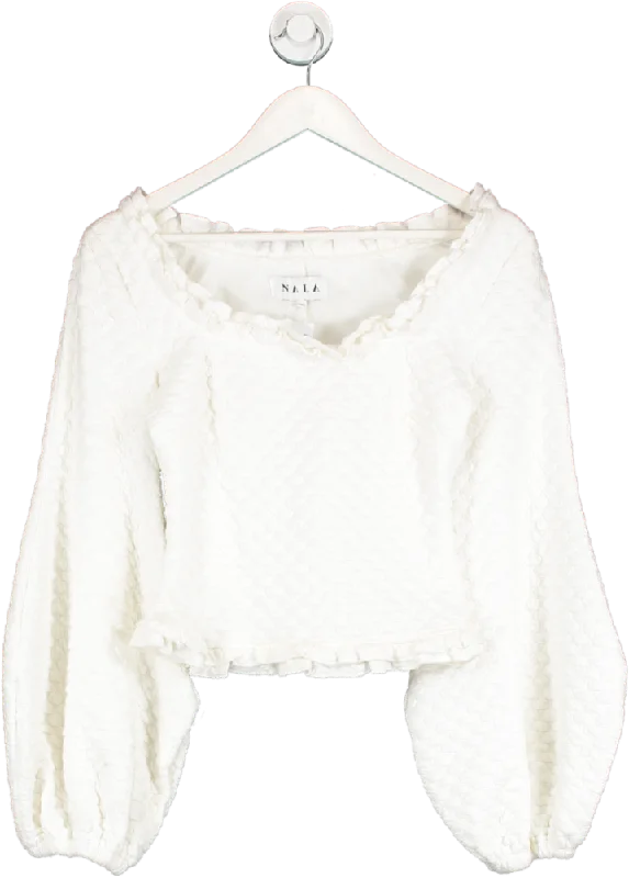 Stay Ahead In Style Nala White Quilted Oversize Sleeve Top UK XS
