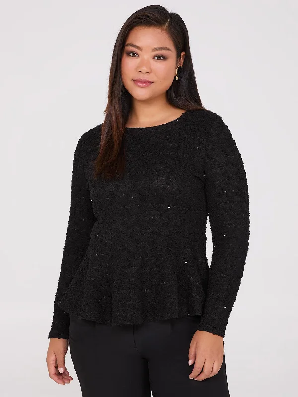 Seasonal Style Discounts Sequin Boucle Peplum Top