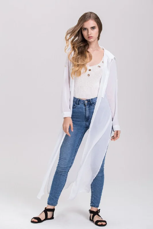 High-End Style Discounts Rania Fawaz - White Sheer Gold Button Long Shirt Top