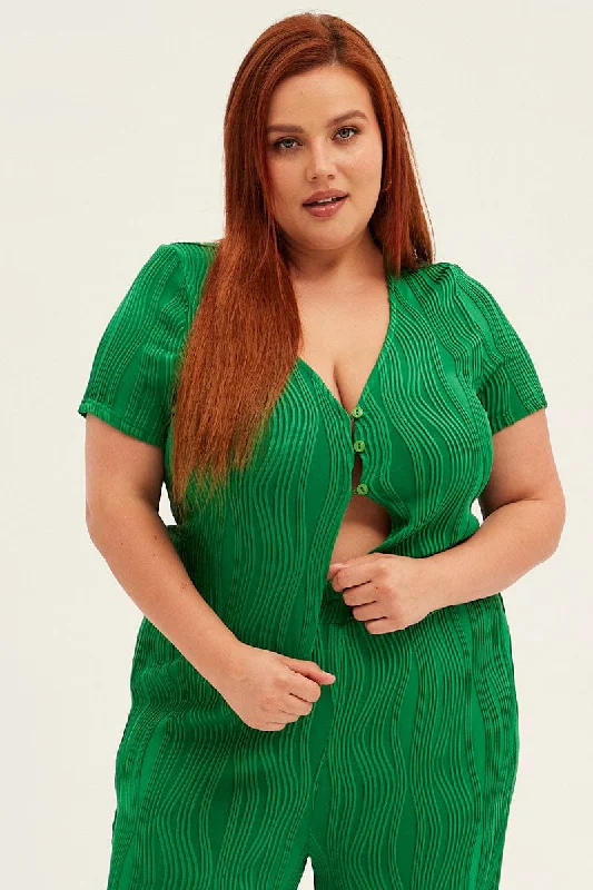 Enjoy Discount Green Button Open Top Wavy Jersey