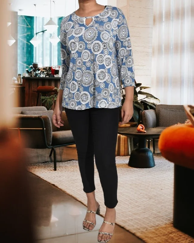 Limited Time Offer Ladies Printed Blue And White Top