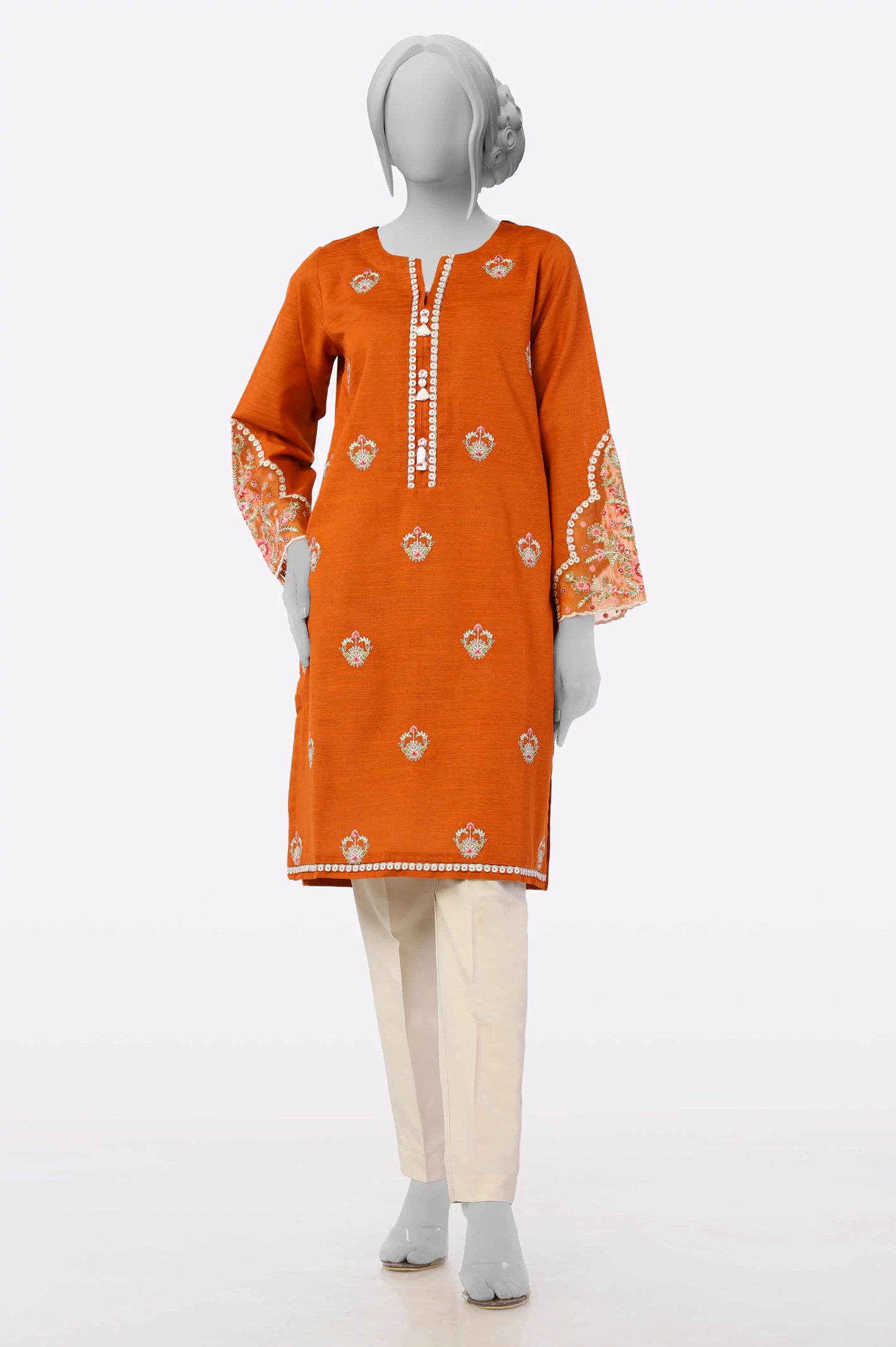 Sustainable Fashion Extravaganza Rust Embroidered Kurti