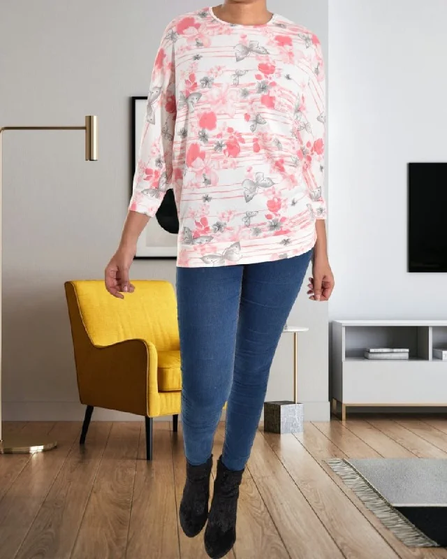 Urban Elegance Deals Ladies Peach Floral Batwing Top
