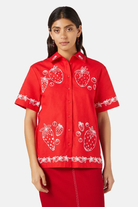 Premium Style Offers Strawberry Patch Embroidered Shirt