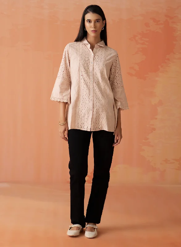 Seasonal Clearance Mehreen Peach Dust Embroidered Schiffli Kurti For Women