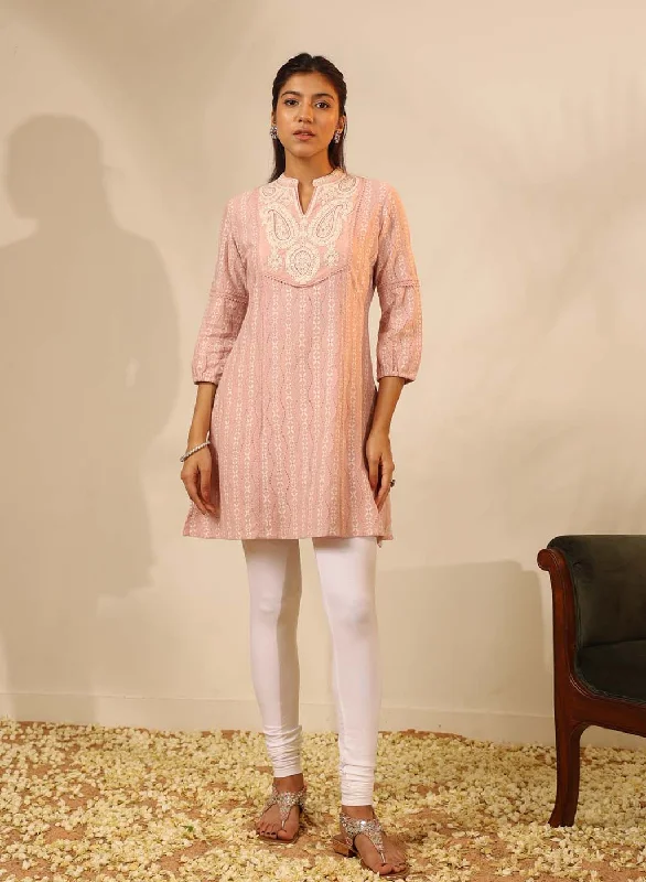 Glamorous Fashion Offers Peach Raschel Net Embroidered Kurti for Women