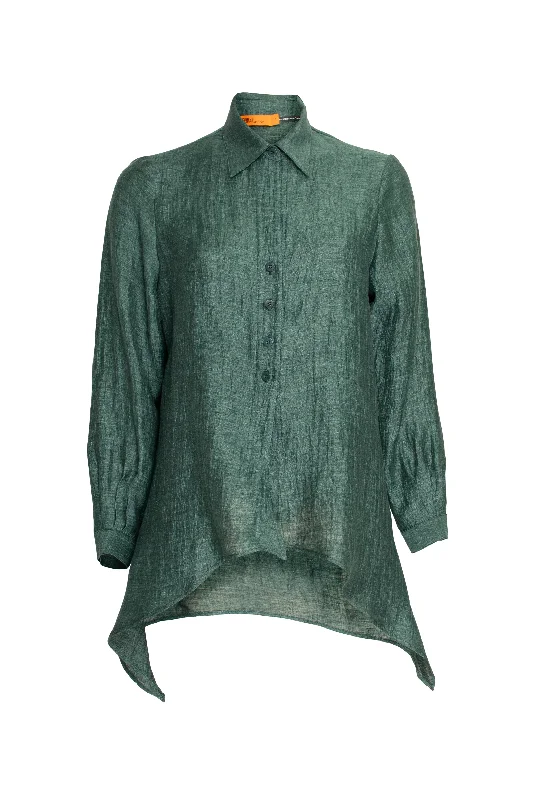 Style Upgrade 4 Button Uneven Hem Shirt - Teal Linen 9739