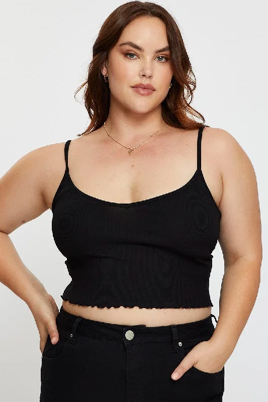 Vintage-Inspired Style Offers Black Singlet Top Round Neck Jersey Rib