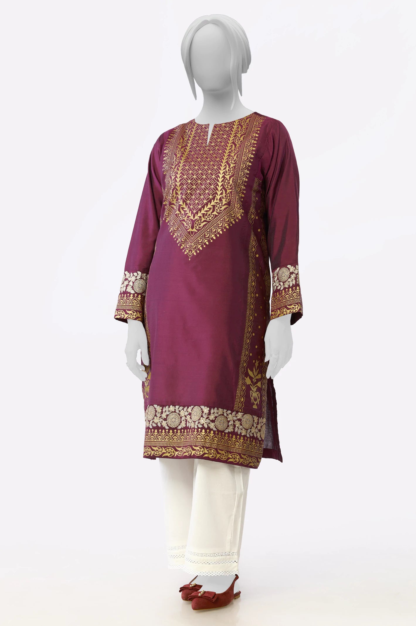 Chic & Cozy Collection Magenta Embroidered Printed Kurti