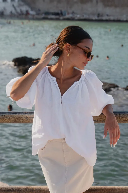 Season Offer Revolutionary White Linen Relaxed LS Top