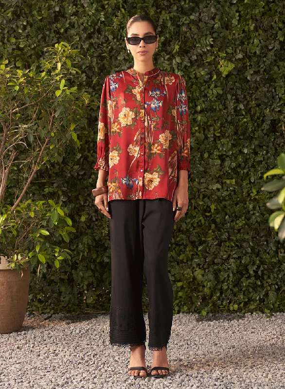 Trendy Threads Vivian Brown Printed Satin Shirt for Women