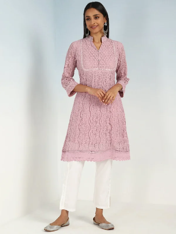 High-End Style Discounts Mirror Work Pink Kurta with Floral Motifs