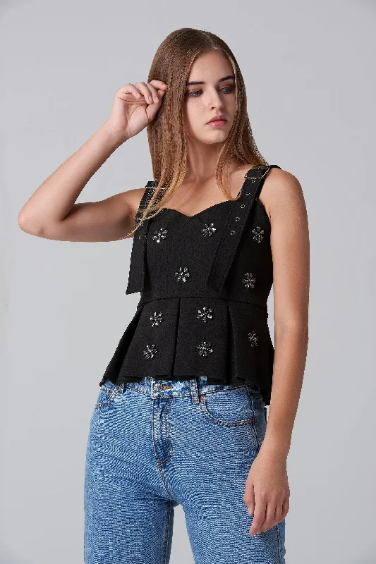 Affordable Luxury Fashion Black Jewel Gladiator Top