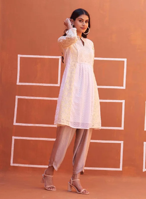 Shop Sales Yellow schiffli A-Line Kurta with Yoke Sequins Work