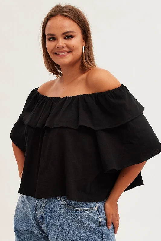 Hot Picks Black Jersey Top Off Shoulder