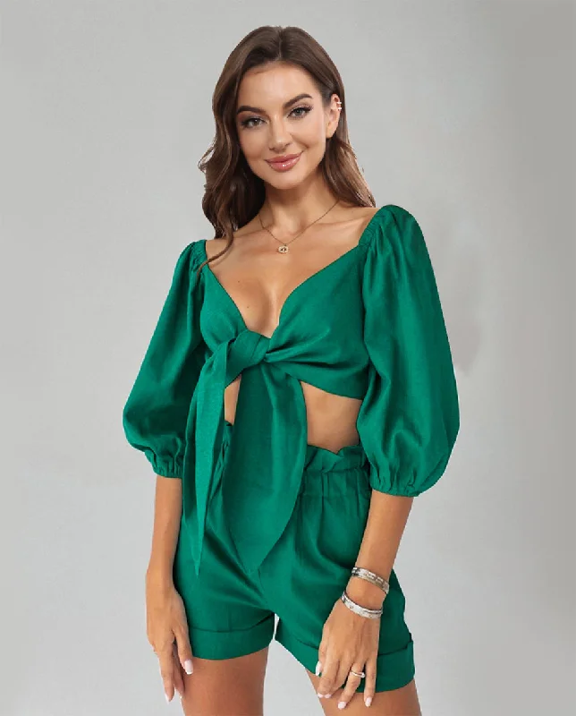 Fresh Styles, Fresh Deals Cutout Puff Sleeve Top and Shorts Set