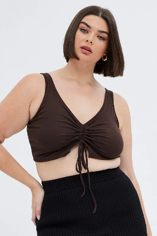 Inspired By You, Designed For You Brown Halter Top Butterfly Gather Front Jersey