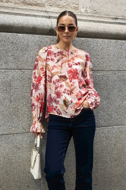 The Latest Fashion Trends Endless Blush Floral Blouson Sleeve LS Top