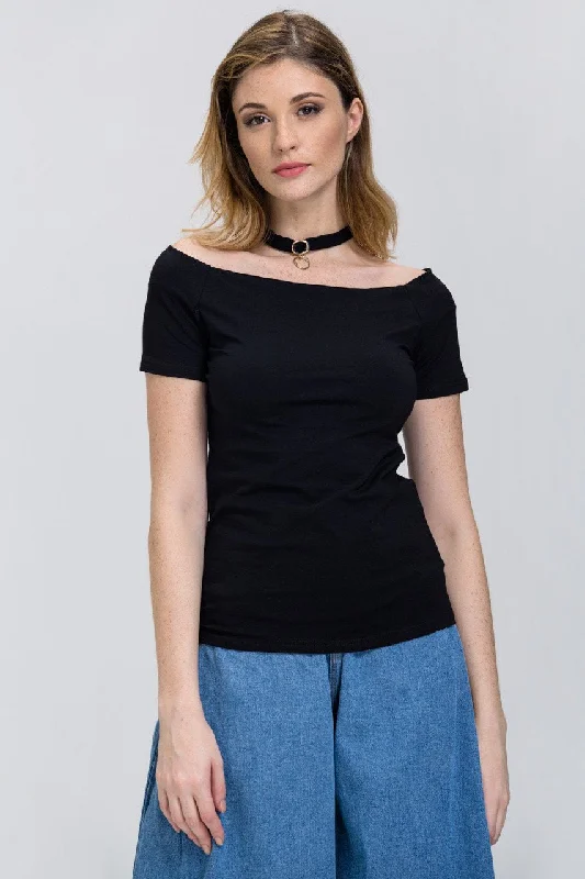 Daring Fashion Promotions Basic Black Off the shoulder Choker Top