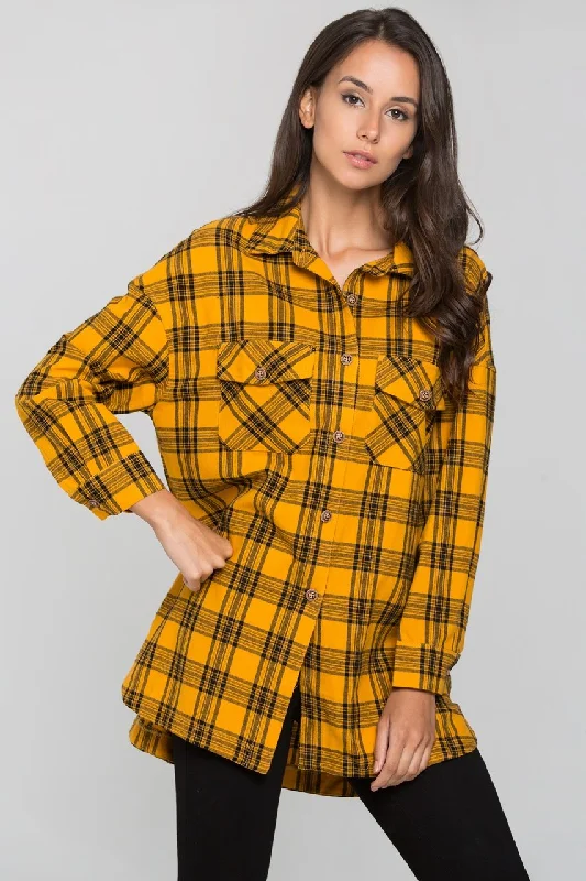 Fashion Forward, Function First Yellow and Black Plaid Button Up Top