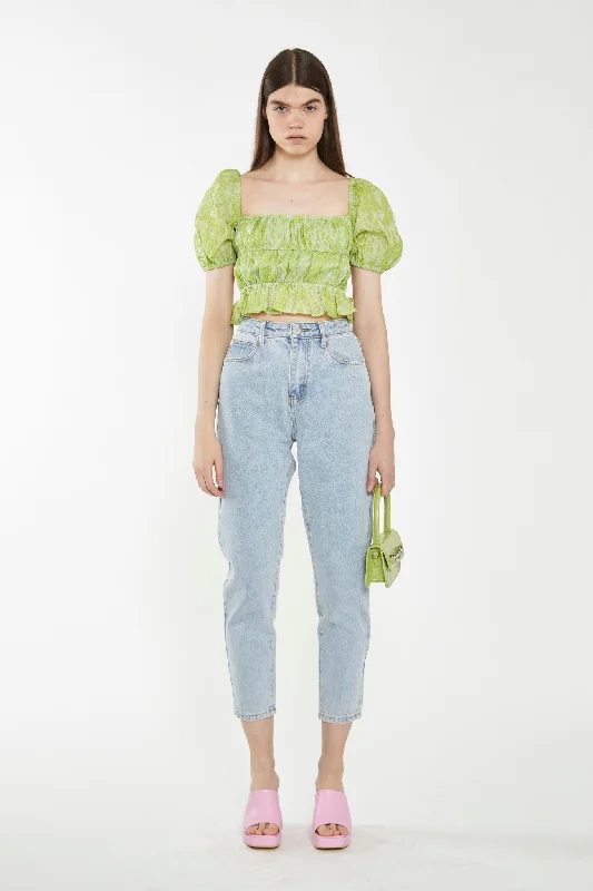 Hot Sale Lime Organza Jacquard Open-Back Top