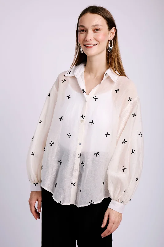 Fashion-Forward The Bellow Sleeve Shirt in Black Bow