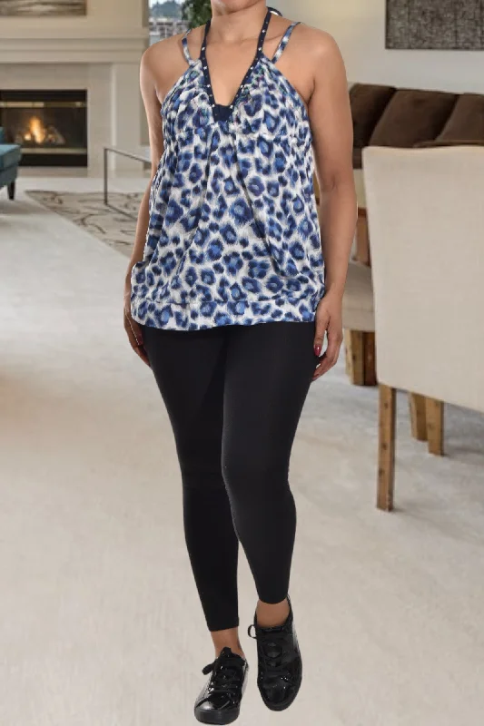 Sophisticated Fashion Blue Printed Tie Top