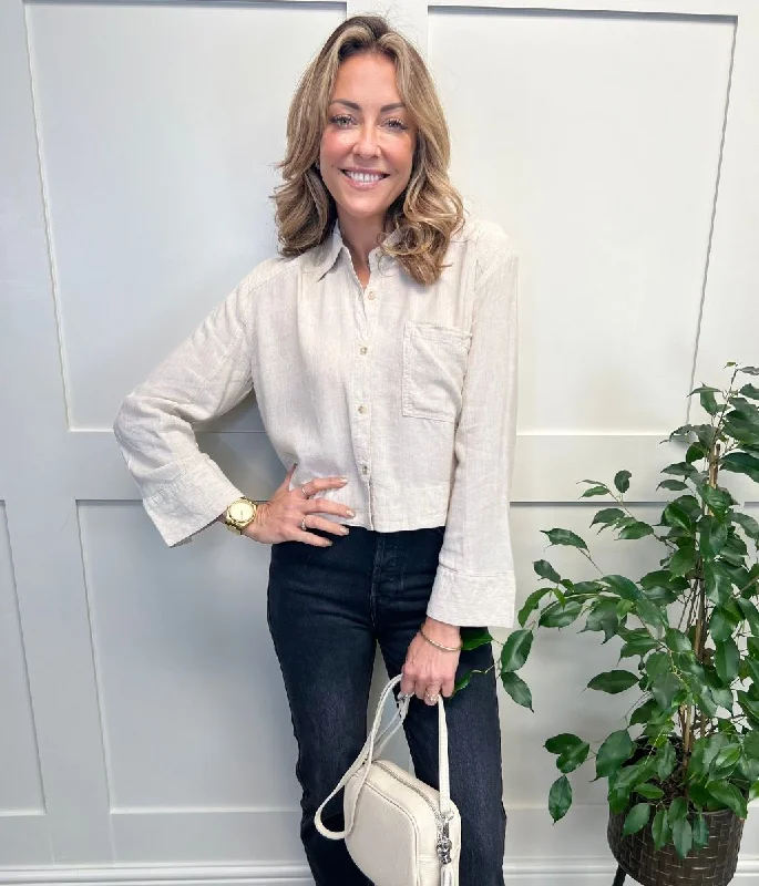 Vintage-Modern Style Offers Oatmeal Linen Blend Boxy Shirt 22