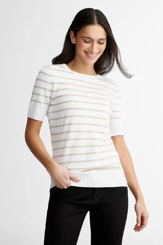 New Season Fashion Preview Sale Chandail manches aux coudes en tricot à rayures - Femme