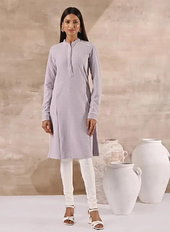 Style Breakthroughs Full Sleeve Woolen Lavender Striped Kurti