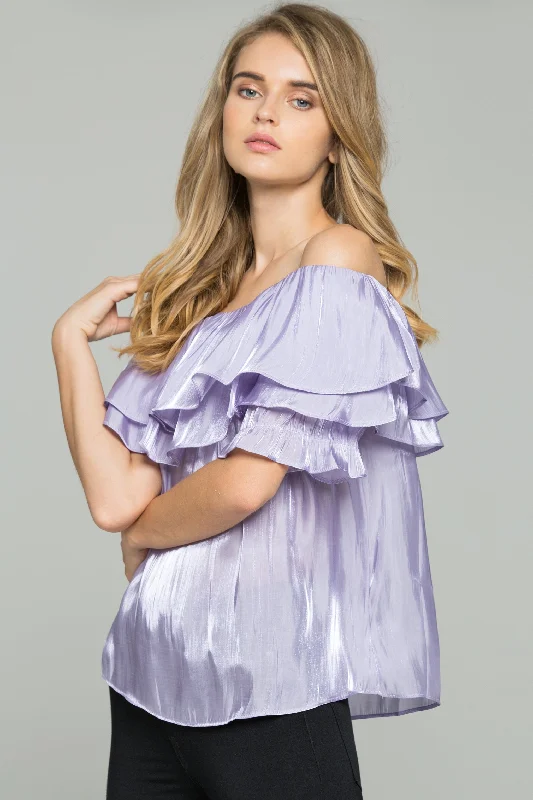 Massive Selection Sale Heather Off the Shoulder Flounce Top