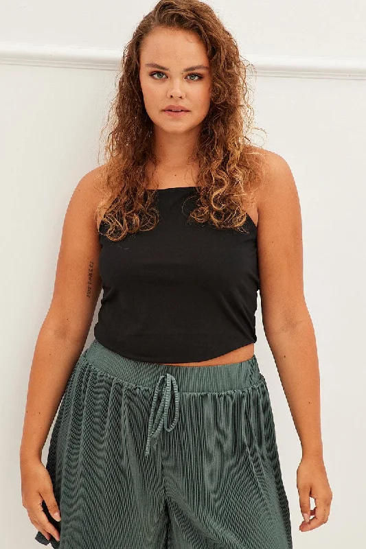 Season Offer Black Singlet Top Square Neck