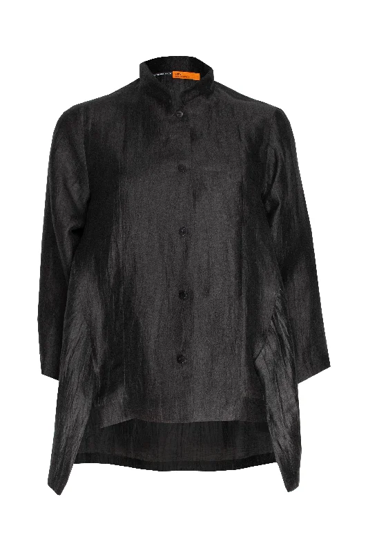 Fashion-Forward Drop Hem Shirt - Black Linen 9768