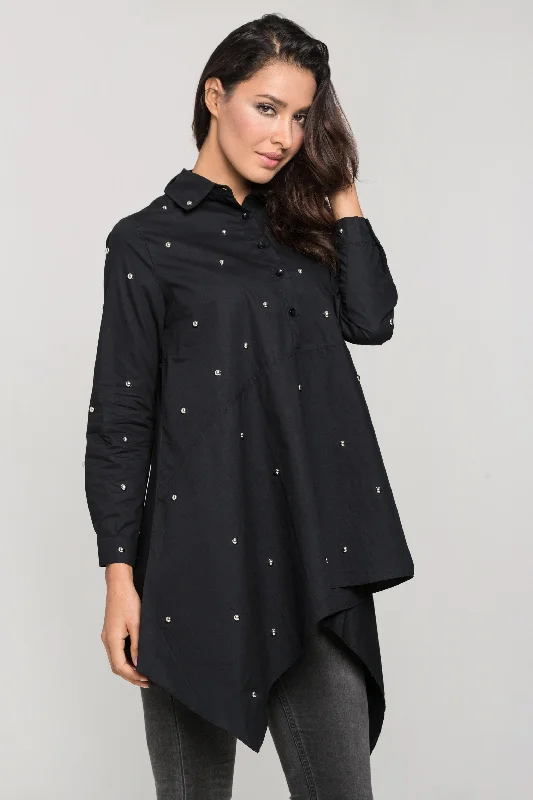 Sporty Fashion Offers Black Embellished Tent Top