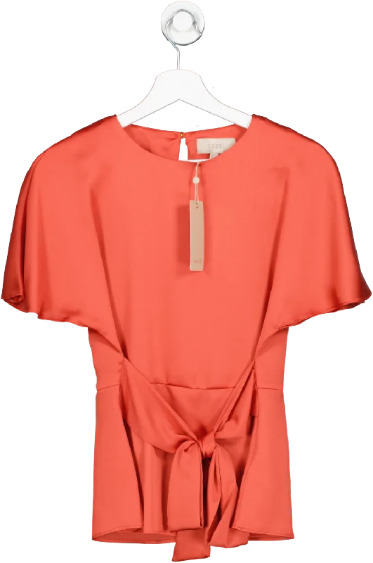 Romantic Fashion Discounts Coast Orange Poppy Satin Tie Front Top UK 8