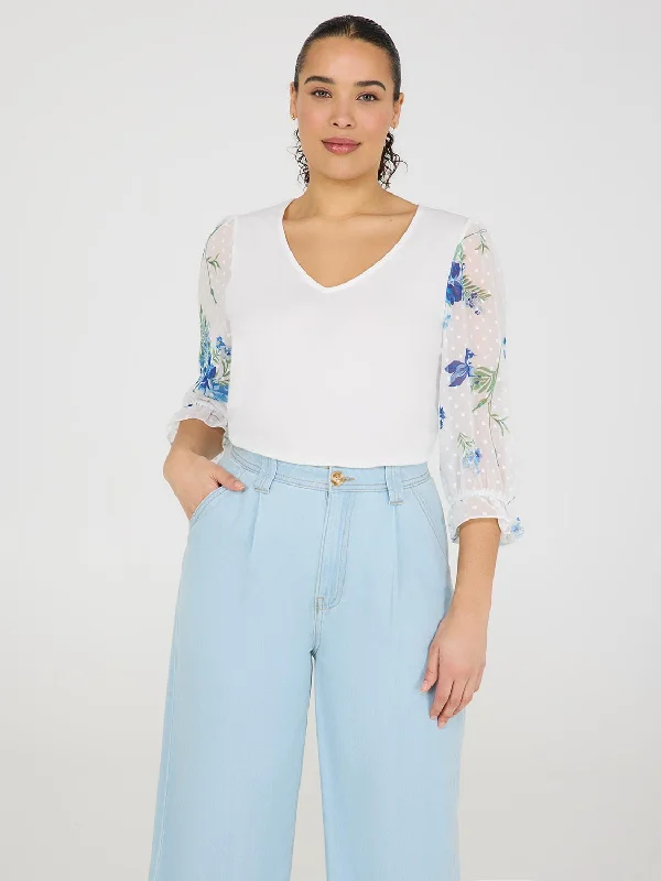Sleek Style Discounts Floral Print Chiffon Sleeve Top