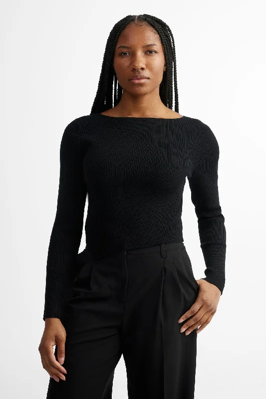 Holiday Attire Sale Chandail col bateau asymétrique côtelé - Femme