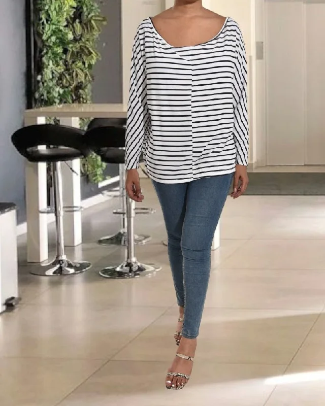 Big Discounts White and Black Stripe Top