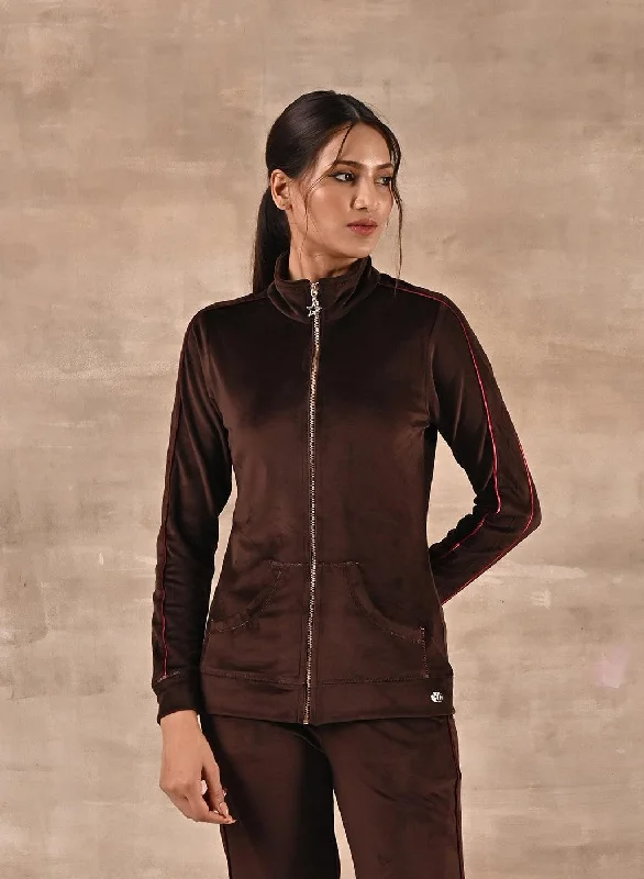 Premium Style Offers Brown Tracksuit with Classic Collar and Zip Closure