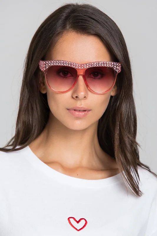 Daring Fashion Promotions Pink Copper Transparent Embellished Top Rim Sunglasses