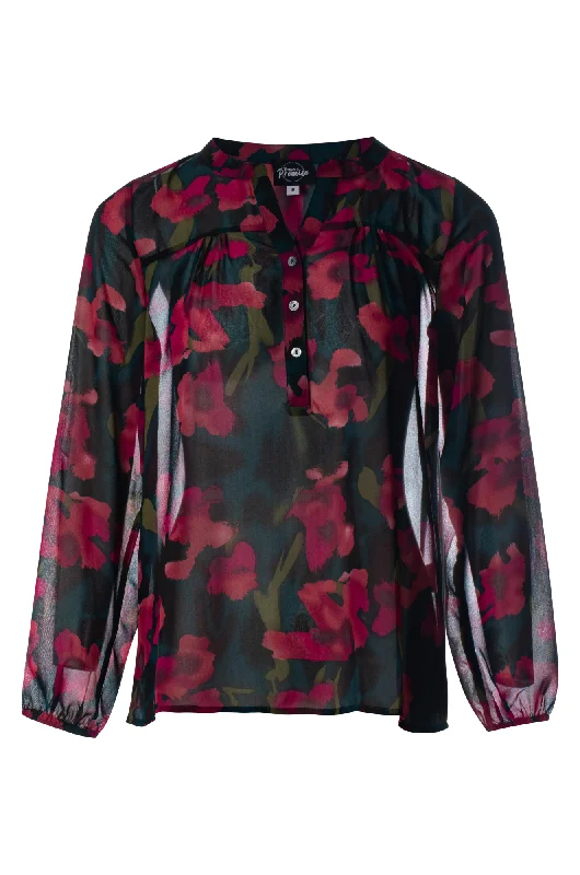 Clearance Sale, All Cheap Printed Chiffon Top | Cerise Lagoon Blooms | 7122BR