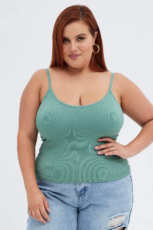 Flash Sale Starts Green Singlet Top Scoop Neck Seamless