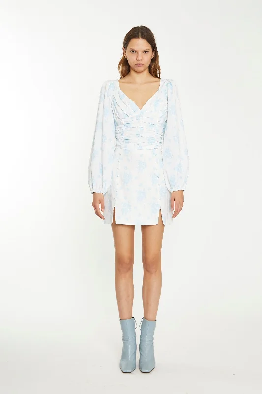 Limited Time Deal Blue Wallpaper Floral Ruched Top