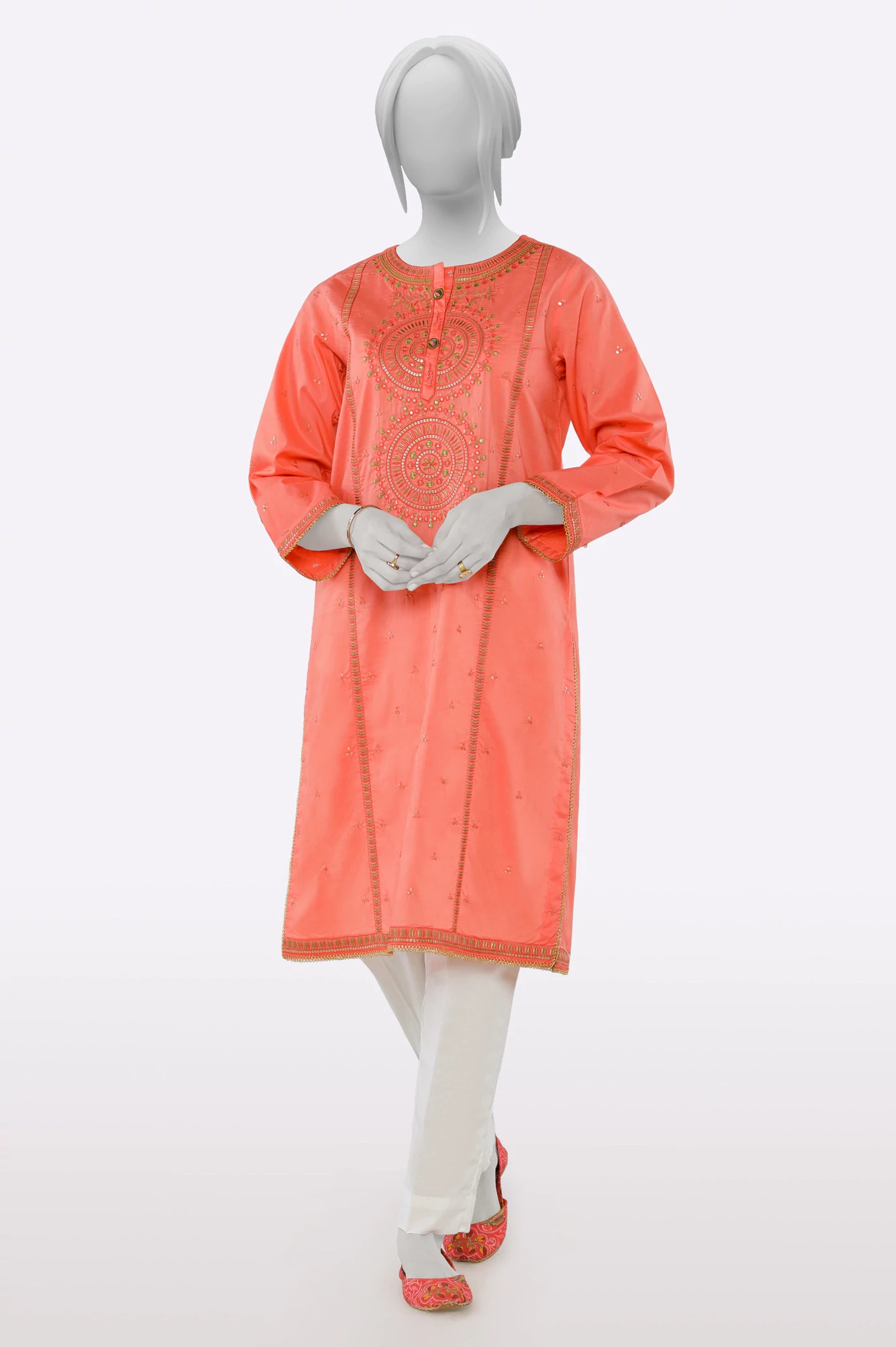 Discover Now Peach Embroidered Kurti