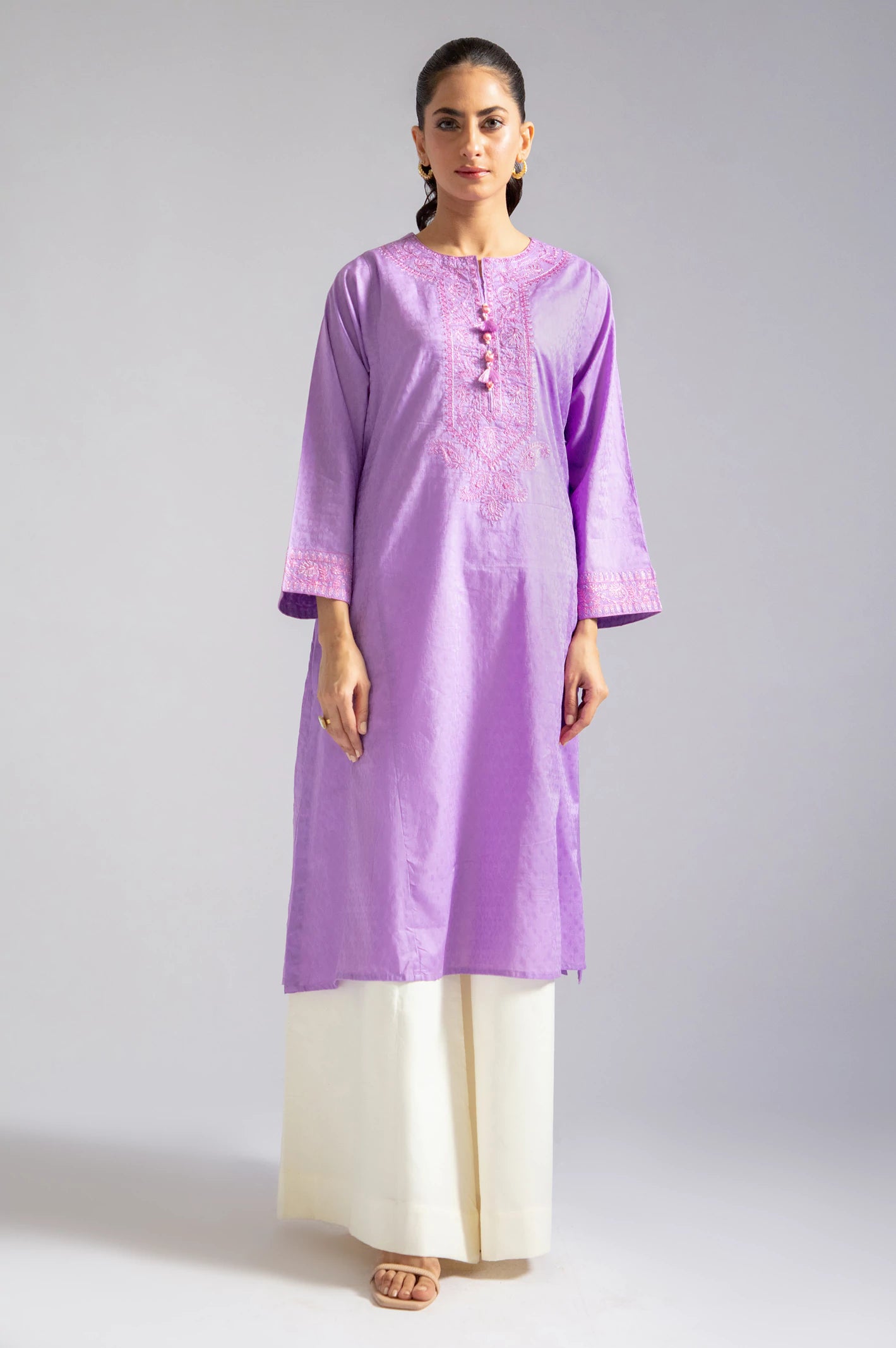Valentine's Special Lilac Embroidered Kurti