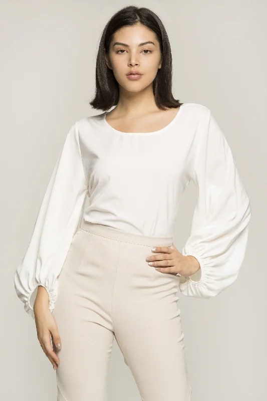 Comfort Meets Fashion White Top with Bishop Sleeves