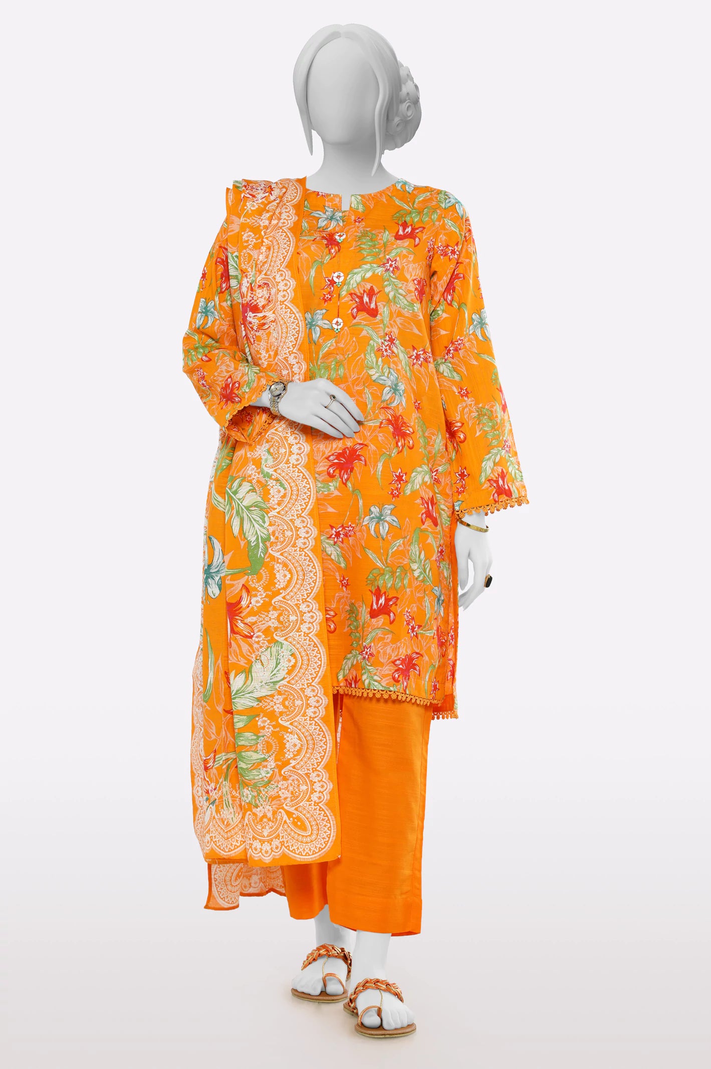 Elevated Casual Discounts Orange Printed 3PC