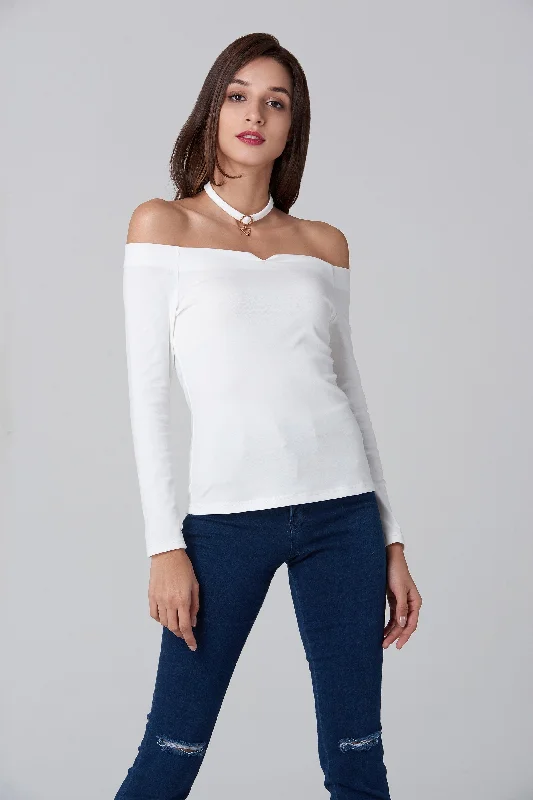 Spring Fashion White Off the Shoulder Prism Choker Top