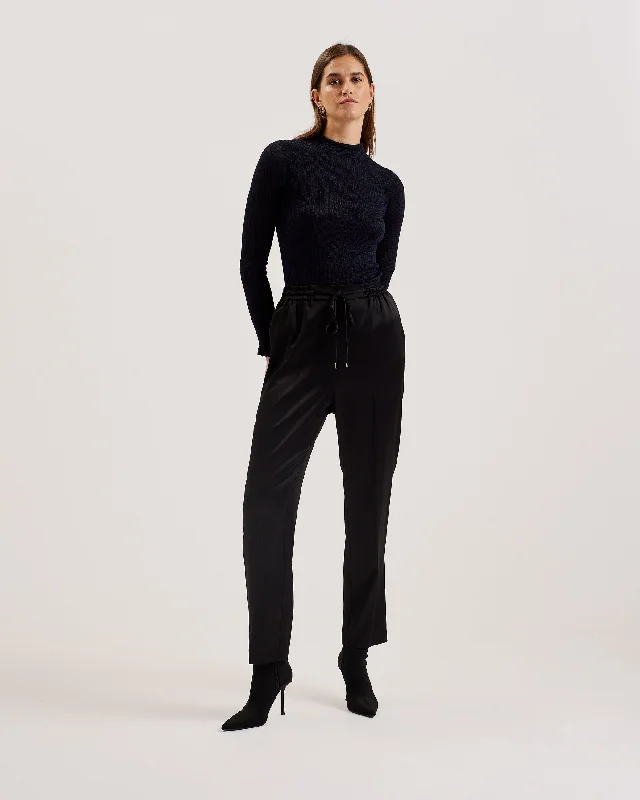 Premium Fashion Raineee Metallic Ribbed Funnel Neck Jumper Navy
